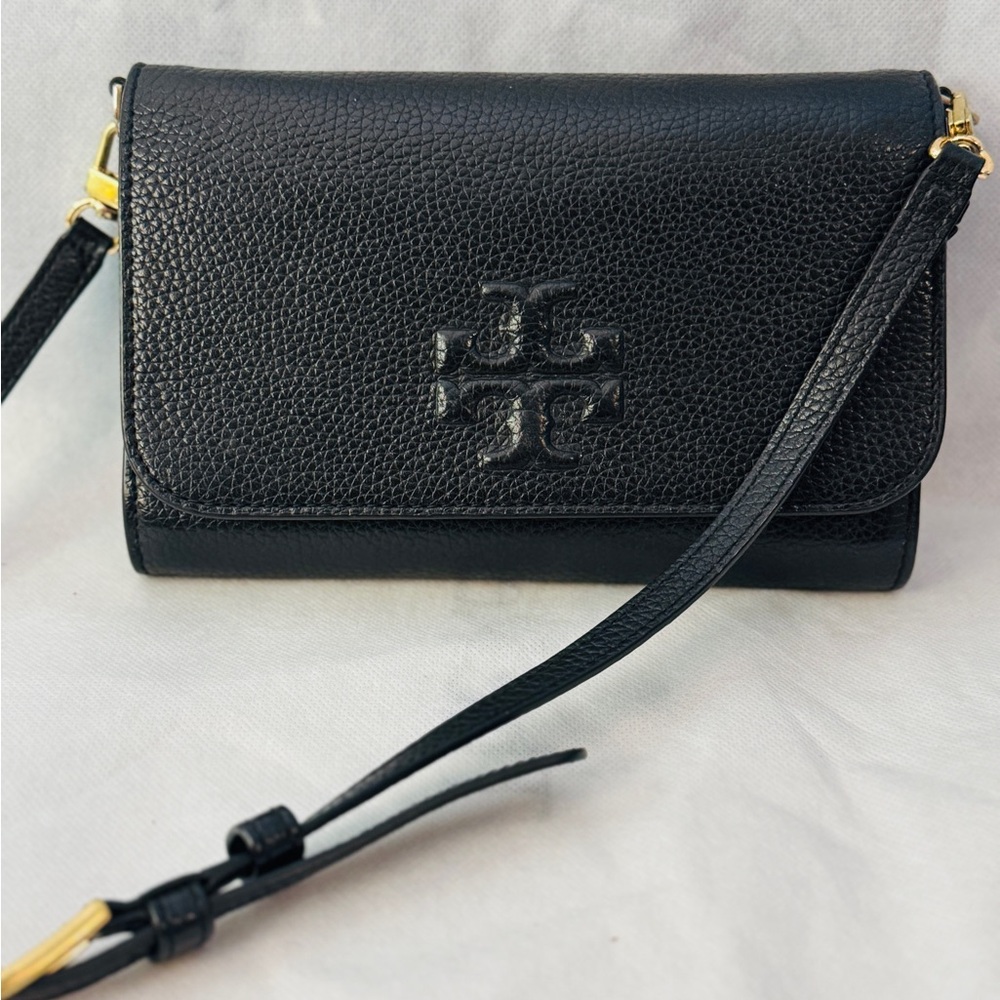 Tory Burch Thea Pebbled Leather Crossbody Bag in black